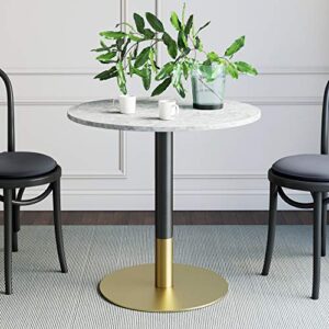 nathan james bistro lucy small mid-century modern kitchen or dining table with faux carrara marble top and brushed metal pedestal base, black/gold 31d x 31.5w x 29h in