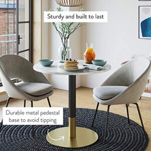 Nathan James Bistro Lucy Small Mid-Century Modern Kitchen or Dining Table with Faux Carrara Marble Top and Brushed Metal Pedestal Base, Black/Gold 31D x 31.5W x 29H in