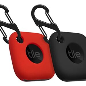 Geiomoo Silicone Case for Tile Mate 2022, Soft Scratch Resistant Cover with Carabiner (2 Pack Black+Red)