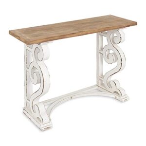 kate and laurel wyldwood country french solid wood console table – rustic/white legs – natural wood top