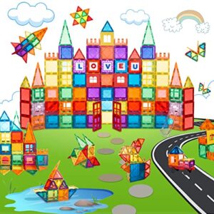 maghub magnetic tiles 85 pcs magnetic blocks for kids, 3d magnetic building blocks, magnetic stacking toys construction kit,stem toys gift for toddlers children boys girls ages 3 4 5 6 7 8+ year old