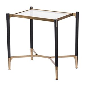 benjara 24 inch accent side table, iron frame, glass top, modern, gold and black