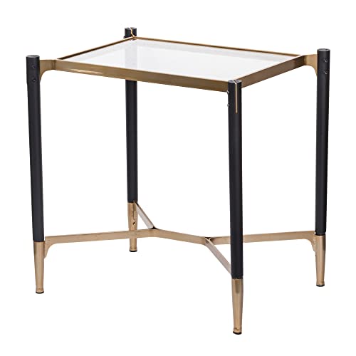 Benjara 24 Inch Accent Side Table, Iron Frame, Glass Top, Modern, Gold and Black