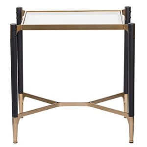 Benjara 24 Inch Accent Side Table, Iron Frame, Glass Top, Modern, Gold and Black