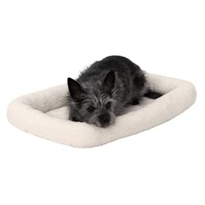 Furhaven X-Small Dog Bed Sherpa Fleece Bolster Crate Pad, Washable - Cream, Extra Small