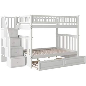 atlantic furniture ab55832 columbia staircase bunk bed with raised panel trundle bed, full/full, white