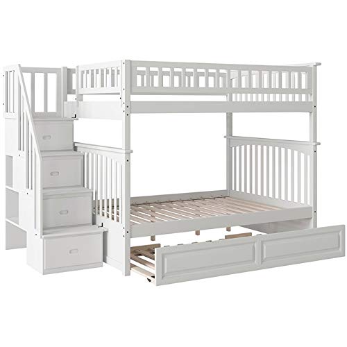 Atlantic Furniture AB55832 Columbia Staircase Bunk Bed with Raised Panel Trundle Bed, Full/Full, White