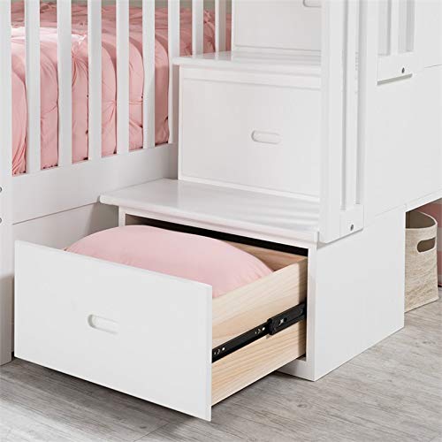 Atlantic Furniture AB55832 Columbia Staircase Bunk Bed with Raised Panel Trundle Bed, Full/Full, White