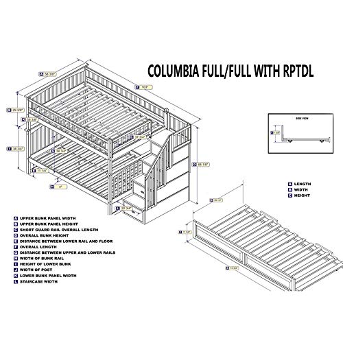 Atlantic Furniture AB55832 Columbia Staircase Bunk Bed with Raised Panel Trundle Bed, Full/Full, White