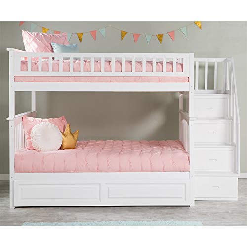 Atlantic Furniture AB55832 Columbia Staircase Bunk Bed with Raised Panel Trundle Bed, Full/Full, White