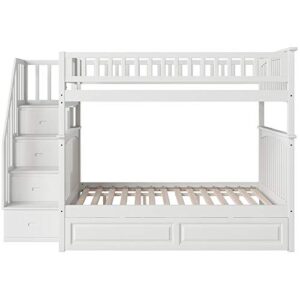 Atlantic Furniture AB55832 Columbia Staircase Bunk Bed with Raised Panel Trundle Bed, Full/Full, White