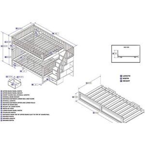 Atlantic Furniture AB55832 Columbia Staircase Bunk Bed with Raised Panel Trundle Bed, Full/Full, White