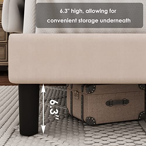 HOSTACK King Size Bed Frame, Modern Upholstered Platform Bed with Wingback Headboard, Heavy Duty Button Tufted Bed Frame with Wood Slat Support, Easy Assembly, No Box Spring Needed(Beige, King)