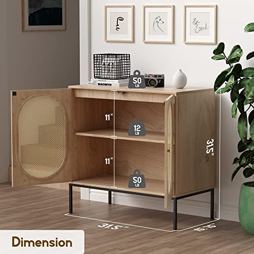 XIAO WEI Sideboard with Handmade Natural Rattan Doors, Rattan Cabinet Console Table Storage Cabinet Buffet Cabinet, for Kitchen, Living Room, Hallway, Entryway, Natural