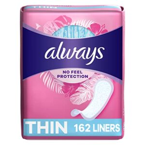 always thin daily panty liners for women, light absorbency, unscented, 162 count