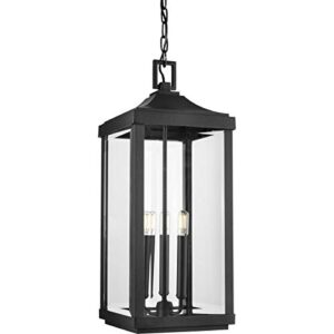progress lighting gibbes street collection 3-light clear beveled glass new traditional outdoor hanging lantern light textured black 23.75×9.50×9.50