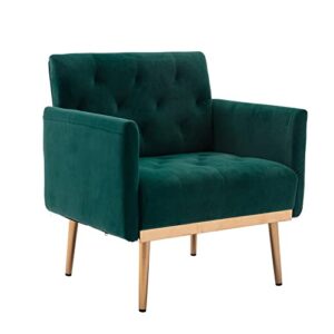 olela velvet accent chair with arms for living room, modern tufted single sofa armchair with gold metal legs upholstered reading club chair for bedroom office decorative (green – velvet)
