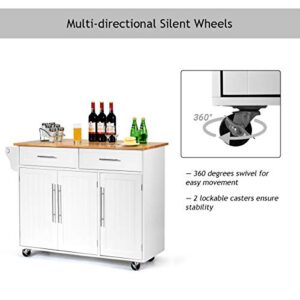 Giantex Kitchen Island Cart Rolling Storage Trolley Cart with Lockable Castors, 2 Drawers, 3 Door Cabinet, Towel Handle, Knife Block for Dining Room Restaurant Use (White)