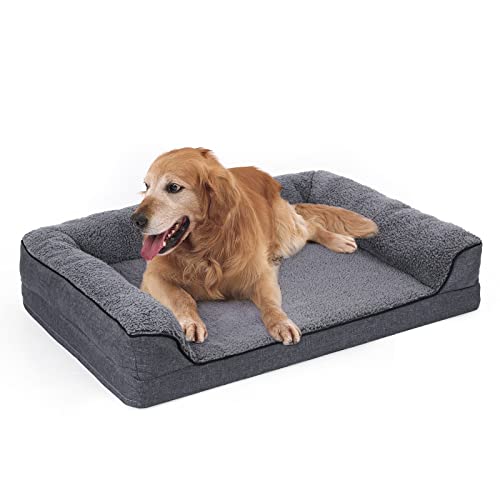 Sivomens Dog Bed, Bolster Washable Dog Beds for Large Dogs, 7 Inch Thicken Orthopedic Sofa Foam Couch Bed with Removable Cover & Nonskid Bottom, Pet Beds for Medium&Small Dogs