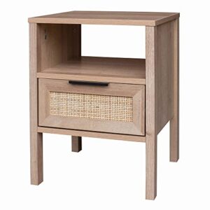 decor therapy piper 20″ side rattan storage drawer accent table, blondewood