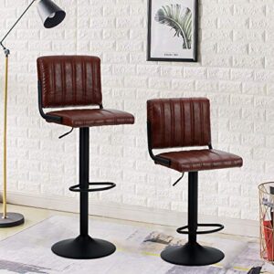 sophia & william kitchen bar stools set of 2 counter height adjustable swivel bar stools with back, modern pu leather cushioned counter stools for island pub, farmhouse, 300lbs ,reddish brown
