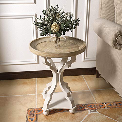 COZAYH Rustic Farmhouse Cottagecore Accent End Table, Natural Tray Top Side Table Nightstand for Family, Dinning or Living Room, Handcrafted Finish, Modern, Concave Legs