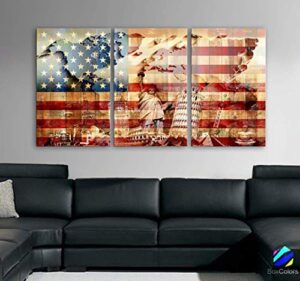 original by boxcolors large 30″x 60″ 3 panels 30×20 ea art canvas print american usa flag glory wonders statue of liberty wall decor home interior (framed 1.5″ depth)