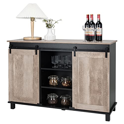 Giantex Sideboard, Buffet Coffee Bar Station with 2 Sliding Barn Doors, Wood Cupboard Pantry, Large Console Table with 3 Tier Shelves, Farmhouse Storage Cabinet Kitchen Dining Living Room