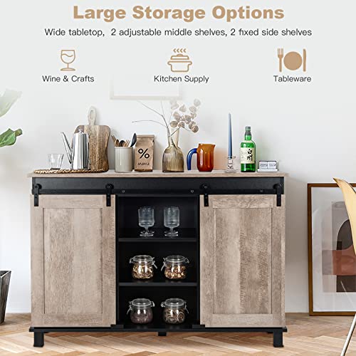 Giantex Sideboard, Buffet Coffee Bar Station with 2 Sliding Barn Doors, Wood Cupboard Pantry, Large Console Table with 3 Tier Shelves, Farmhouse Storage Cabinet Kitchen Dining Living Room