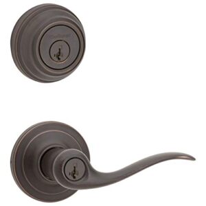 kwikset 991 tustin entry lever and single cylinder deadbolt combo pack featuring smartkey in venetian bronze (99910-041)