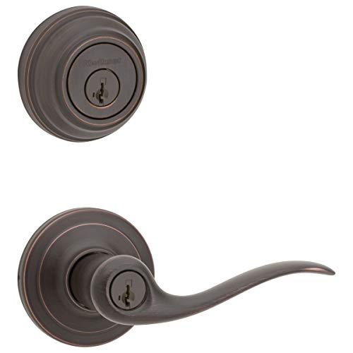 Kwikset 991 Tustin Entry Lever and Single Cylinder Deadbolt Combo Pack featuring SmartKey in Venetian Bronze (99910-041)