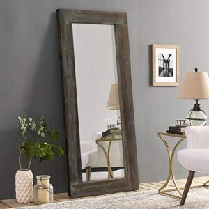 trvone full length mirror floor mirror rustic wood frame, hanging vertically or horizontally or leaning against wall, large bedroom mirror dressing mirror wall-mounted mirror, 58″x24″