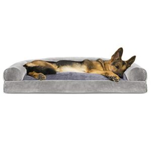 furhaven xl pillow dog bed faux fur & velvet sofa-style w/ removable washable cover – smoke gray, jumbo (x-large)