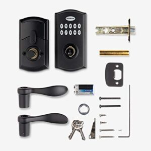 Kwikset SmartCode 955 Keypad Electronic Lever Door Lock Deadbolt Alternative with Pembroke Door Handle Lever Featuring SmartKey Security in Satin Nickel