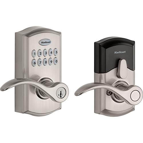 Kwikset SmartCode 955 Keypad Electronic Lever Door Lock Deadbolt Alternative with Pembroke Door Handle Lever Featuring SmartKey Security in Satin Nickel