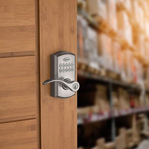 Kwikset SmartCode 955 Keypad Electronic Lever Door Lock Deadbolt Alternative with Pembroke Door Handle Lever Featuring SmartKey Security in Satin Nickel