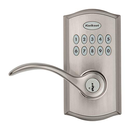 Kwikset SmartCode 955 Keypad Electronic Lever Door Lock Deadbolt Alternative with Pembroke Door Handle Lever Featuring SmartKey Security in Satin Nickel