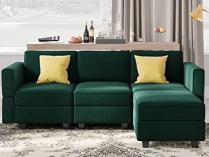 belffin convertible sectional sofa with chaise velvet l shaped sofa couch modular sectional sofa with storage green