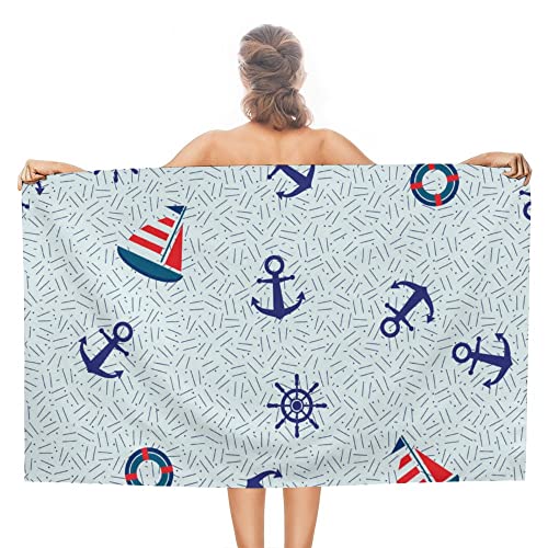 My Little Nest Bath Towels Quick Dry Bathroom Towels Sailboat Anchor Steering Wheel Absorbent Shower Towels Soft Hand Towel Wash Cloths for Spa Pool Hotel Gym 31" x 51"