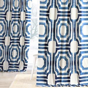 hpd half price drapes printed cotton curtains for living room 50 x 108 (1 panel), prtw-d23b-108, mecca blue