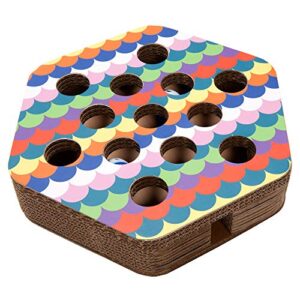 Furhaven Hexagon Corrugated Cat Scratcher Busy Box Toy w/ Catnip - Rainbow Scales, One Size