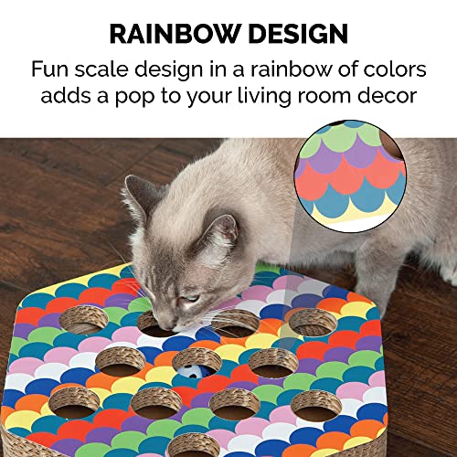 Furhaven Hexagon Corrugated Cat Scratcher Busy Box Toy w/ Catnip - Rainbow Scales, One Size