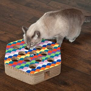 Furhaven Hexagon Corrugated Cat Scratcher Busy Box Toy w/ Catnip - Rainbow Scales, One Size