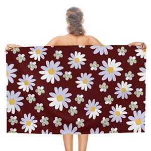 my little nest bath towels quick dry bathroom towels daisy floral pattern brown absorbent shower towels soft hand towel wash cloths for spa pool hotel gym 31″ x 51″