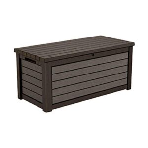 keter 165 gallon weather resistant resin deck storage container box outdoor patio garden furniture, brown