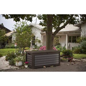 Keter 165 Gallon Weather Resistant Resin Deck Storage Container Box Outdoor Patio Garden Furniture, Brown