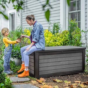 Keter 165 Gallon Weather Resistant Resin Deck Storage Container Box Outdoor Patio Garden Furniture, Brown