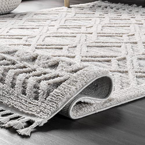 nuLOOM Ansley Moroccan Lattice Tassel Area Rug, 6' 7" x 9', Beige