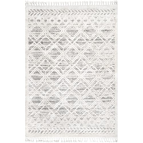 nuLOOM Ansley Moroccan Lattice Tassel Area Rug, 6' 7" x 9', Beige