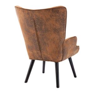 Dolonm Rustic Accent Chair Vintage Wingback Chair Microfiber Cushioned Mid Century Tall Back Desk Chair with Arms Solid Wood Legs for Reading Living Room Bedroom Waiting Room (Brown)